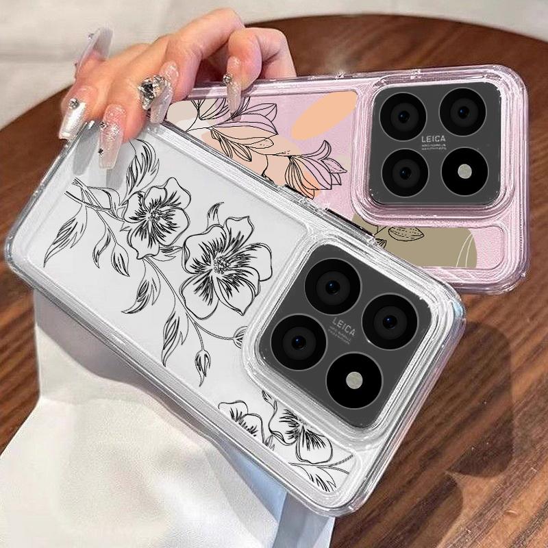 Stoßfeste Hülle für Xiaomi 14t 13t Poco X6 X5 F6 Pro Remdi Note 14 13 12 11 10 Pro Line Blumenmuster Weiche Silikon Klare Anti-Fall-Abdeckung