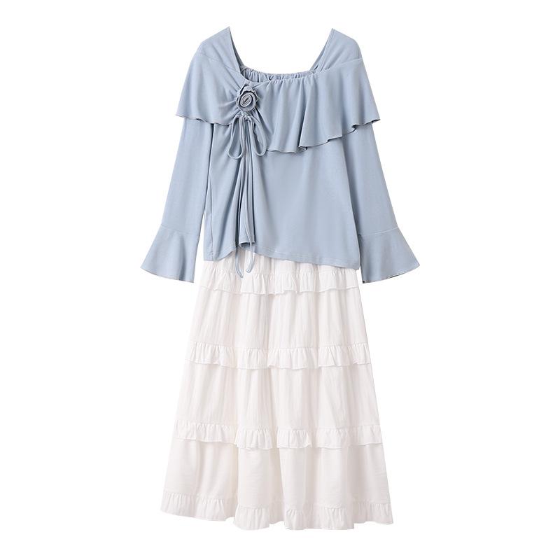 

Новый ретро и нежный стиль комплект топ и юбка с высокой талией для женской весны и лета больших размеров 6XL