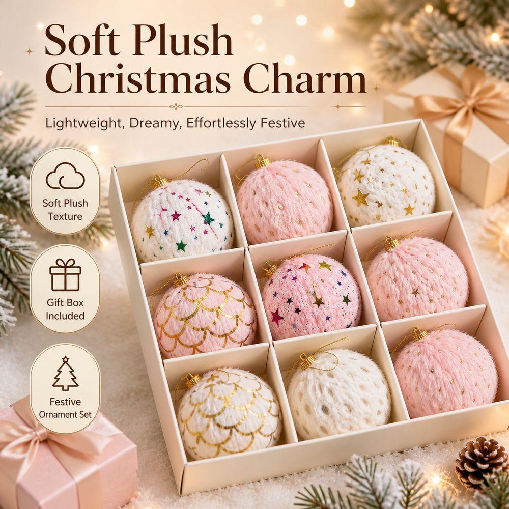 Plush Fabric Plush Christmas Ornaments Soft Texture Christmas Tree Baubles New Gift Box Set