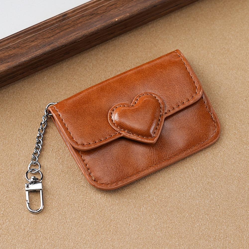 PU Leather Card Holder Heart Shaped Small Wallet Cute Car Key Chain  Women