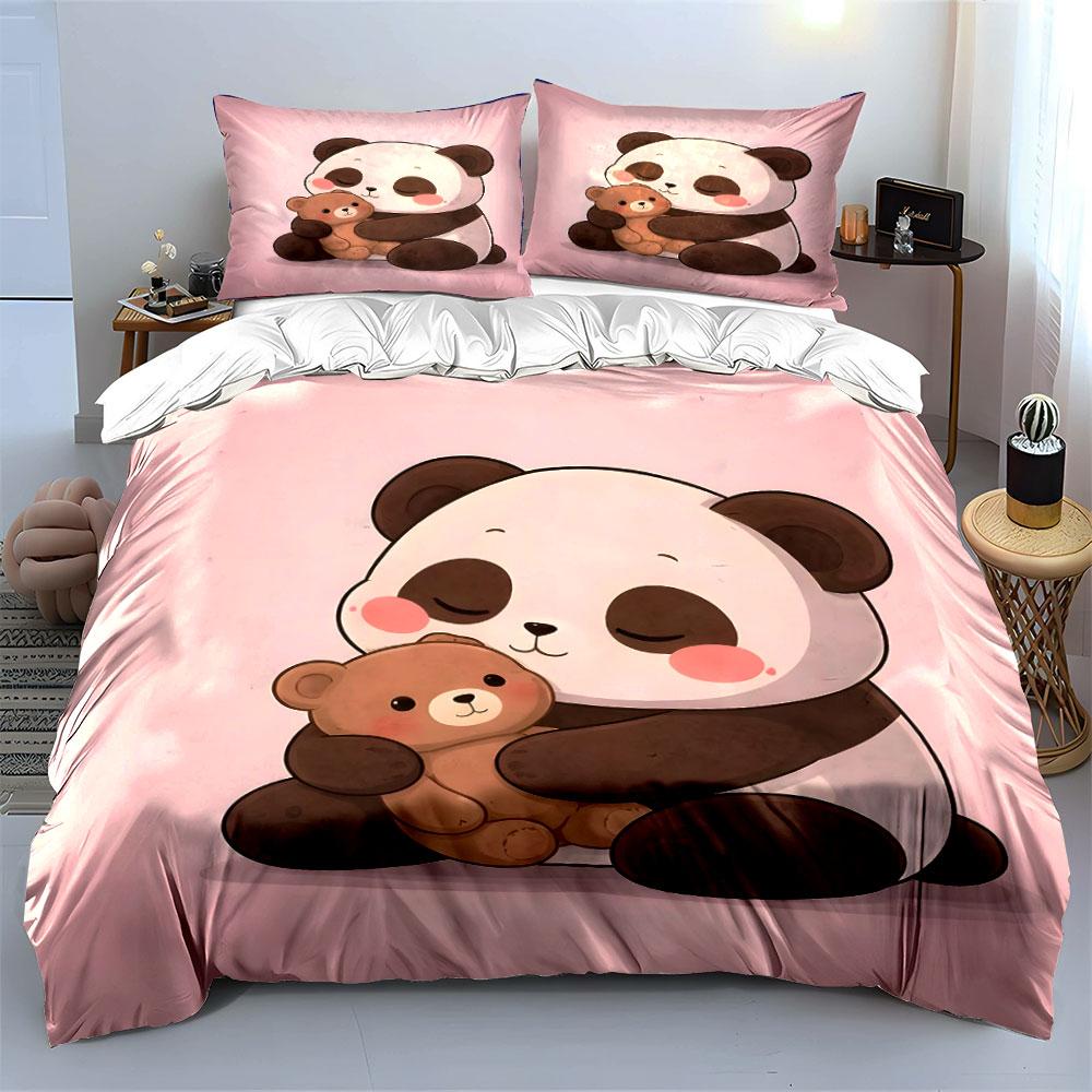 Panda Hugging Teddy Bear Bedding Set For Kids Luxury Gift 3Pcs Digital Print Comforter Set Soft Comfortable Breathable