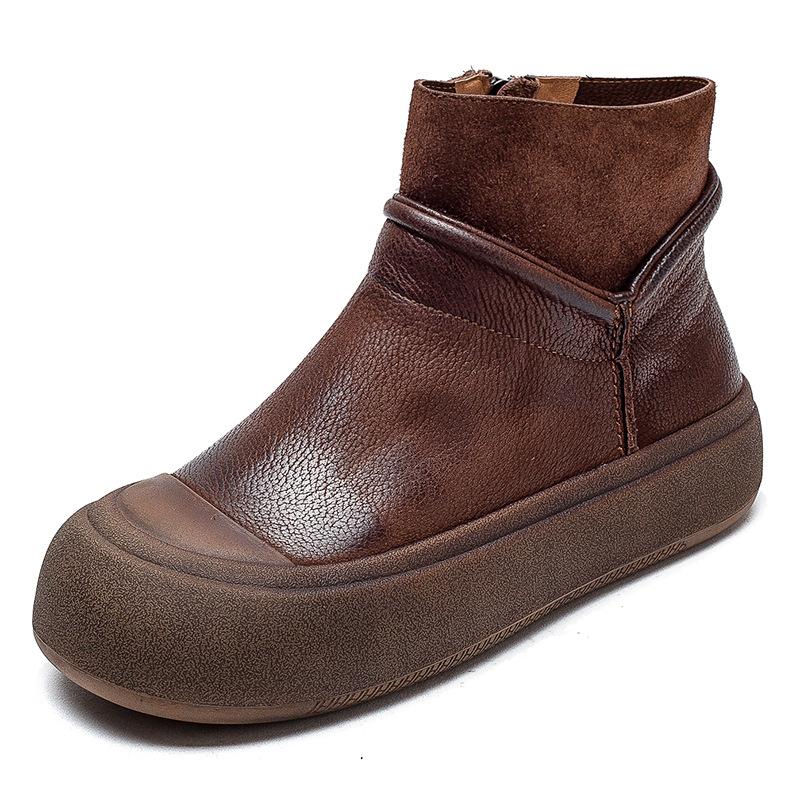 Fashion GKTINOO Winter Genuine Leather Ankle Boots Round Toe 2025 Handmade Lady Soft Flat Shoes Comfortable Side Zip Ankle Boots Size 40