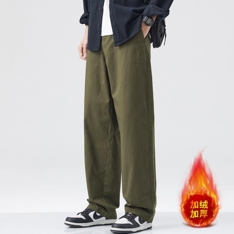 American retro pure cotton loose casual wide-leg pants men's drape straight solid color spring and autumn new mid-waist long pants