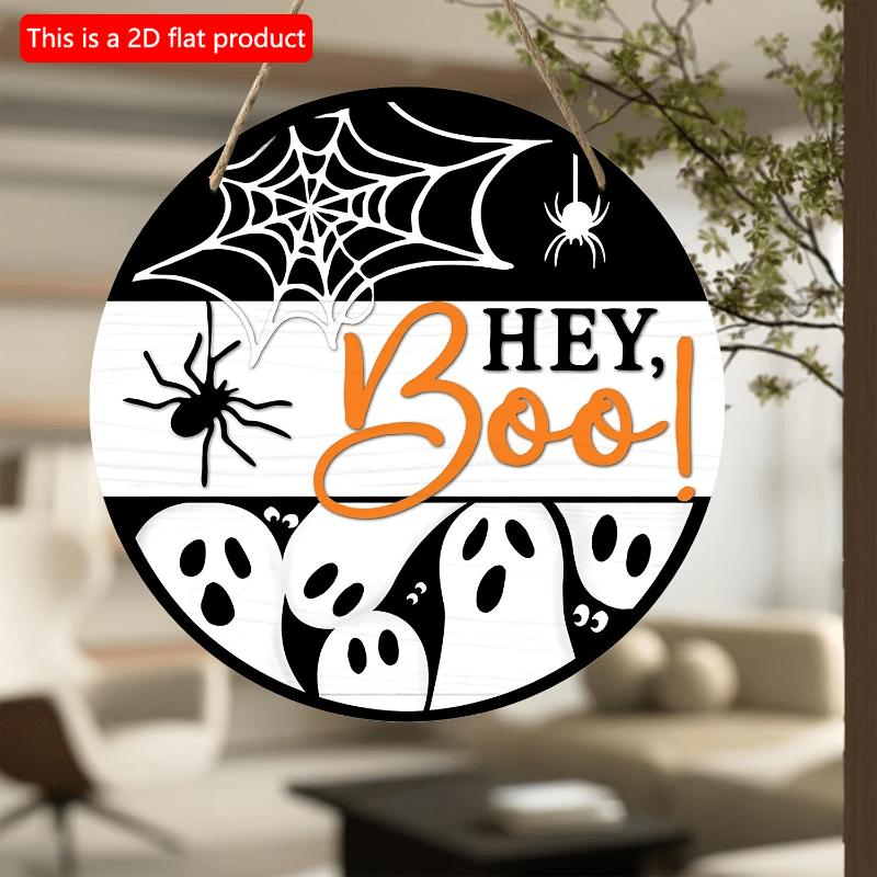 2D Flach 30*30cm, Halloween Heimdekoration, Kreative Dekoration des Halloween Holz-Kreislogos, für Zuhause, Garten, Restaurant Wanddeko.