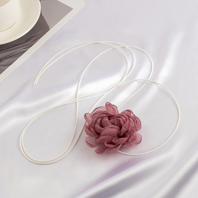 Fluffy Fabric Lace Flower Choker Necklace For Women Trendy Elegant Long Lace-Up Rope Chains On Collar Jewelry