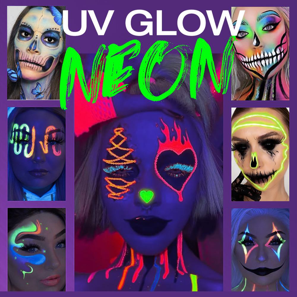 SAM SUGAR UV Glow Face and Body Paint Stick Neon Blacklight Painting Makeup Crayon for Halloween Festival Rave Party Stage Cosmetics
