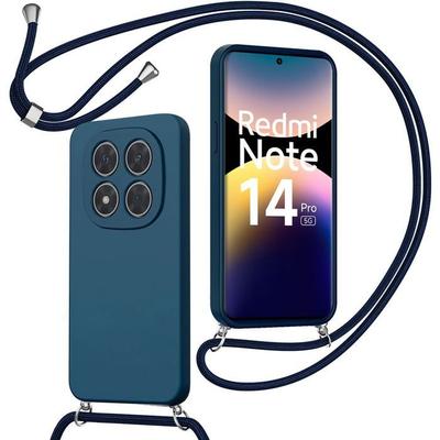 Case for Xiaomi Redmi Note 14 Pro 5G (not for 4G), Navy Blue Anti-Scratch Silicone with Shoulder Strap