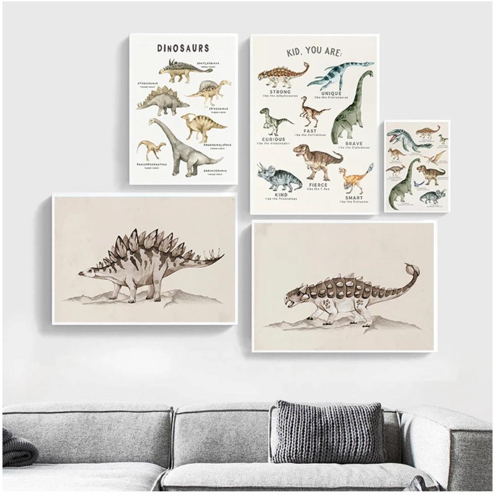 Vintage Dinosaur Chart Posters Extinct Animals Science Educational Prints Canvas Painting Wall Art Pictures Home Boy Room Decor