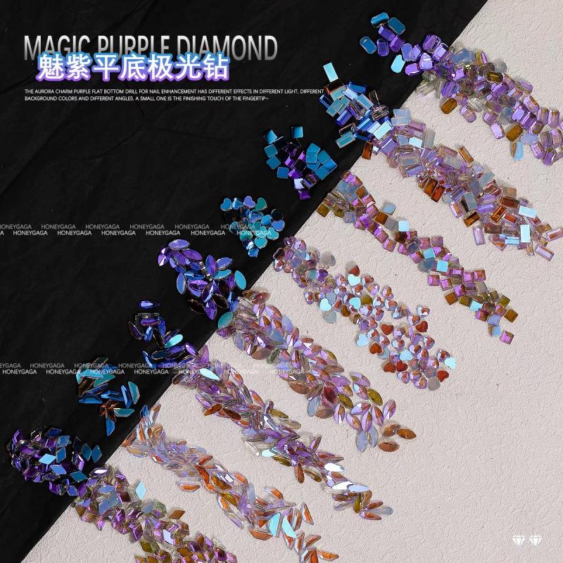 1440 Pieces Phantom Purple Irregular Flat Bottom Rhinestones Aurora Nail Art Accessories Mixed Glass Stickers Decals