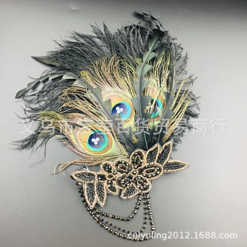 Halloween Peacock Feather Hair Clip With Rhinestones Tassel Headband Women Costume Party Wedding Photoshoot 1920s Flapper