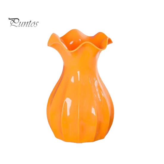 

Легкая пластиковая ваза, небьющаяся ваза для цветов с гофрированным горлом, держатель для сухоцветов с бантом для спальни, гостиной, стола, декора оранжевый