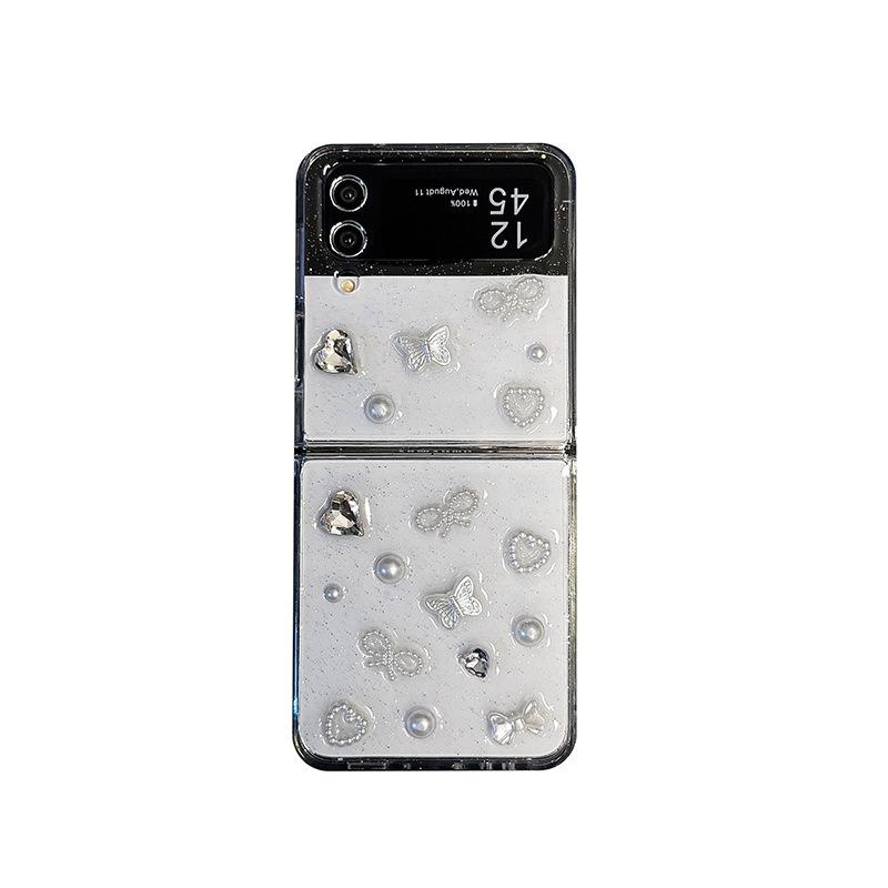Pearl Bow Tie for Samsung ZFlip5 Mobile Phone Case Folding Screen Zfold6 Bow Tie Glue Ins Style Women's Style