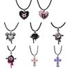 Gothic Liquid Heart Pendant Necklace Devil Eye Cross Choker Punk Devil Eye Clavicle Chain for Women Jewelry Accessories
