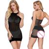 Women's Fishnet Bodycon Dress Night Club Wear Sexy Mesh Hollow Out See Through Mini Dress Erotic Beach Lingerie Nightwear