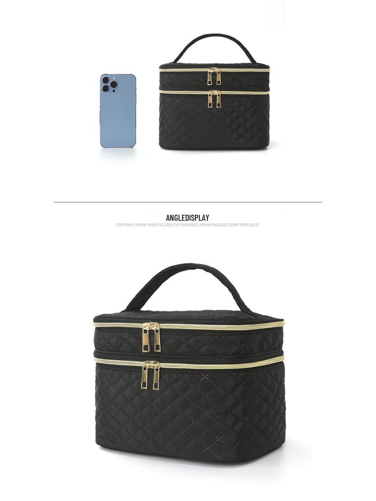 High-Capacity Double Layer Travel Cosmetic Bag - Portable Makeup Storage