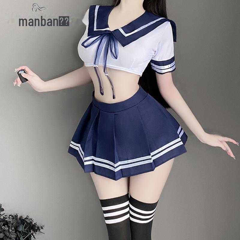 Manyan Sexy JK Uniform Suit: Split Short-Sleeved Pleated Skirt with Bow