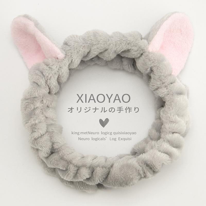 Custom Logo OMG Bowknot Wash Face Hairband Rabbit Cat Ear Cute Plush Lady Soft Women Elastic Hair Band Flannel Make up Headbands