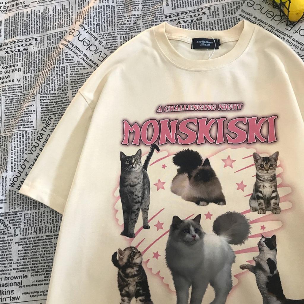 100% Baumwoll-T-Shirt Sommer Vintage lustig Cartoon Katze Print T-Shirt für Frauen Kleidung Harajuku Übergroße T-Shirts Y2k Oberteile UNISEX Hip-Hop Streetwear