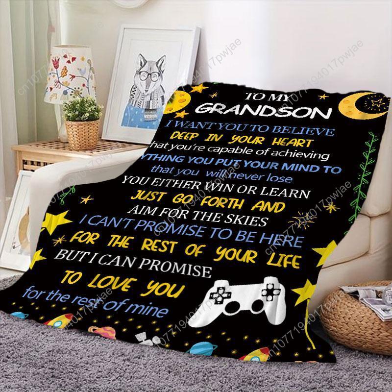 Letter & Star Print Blanket To My Grandson GiftBlanket Soft Throw Blanket Cool BedroomAccessorie Home Essentials Custom Blankets
