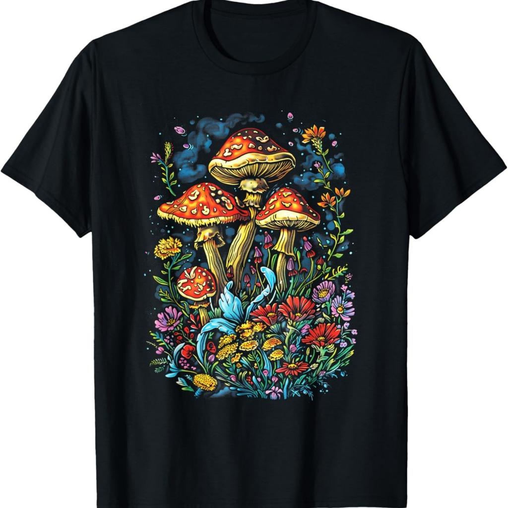 Trippy Trip Pilz Psychedelische Kunst Blumenrand T-Shirt(4)
