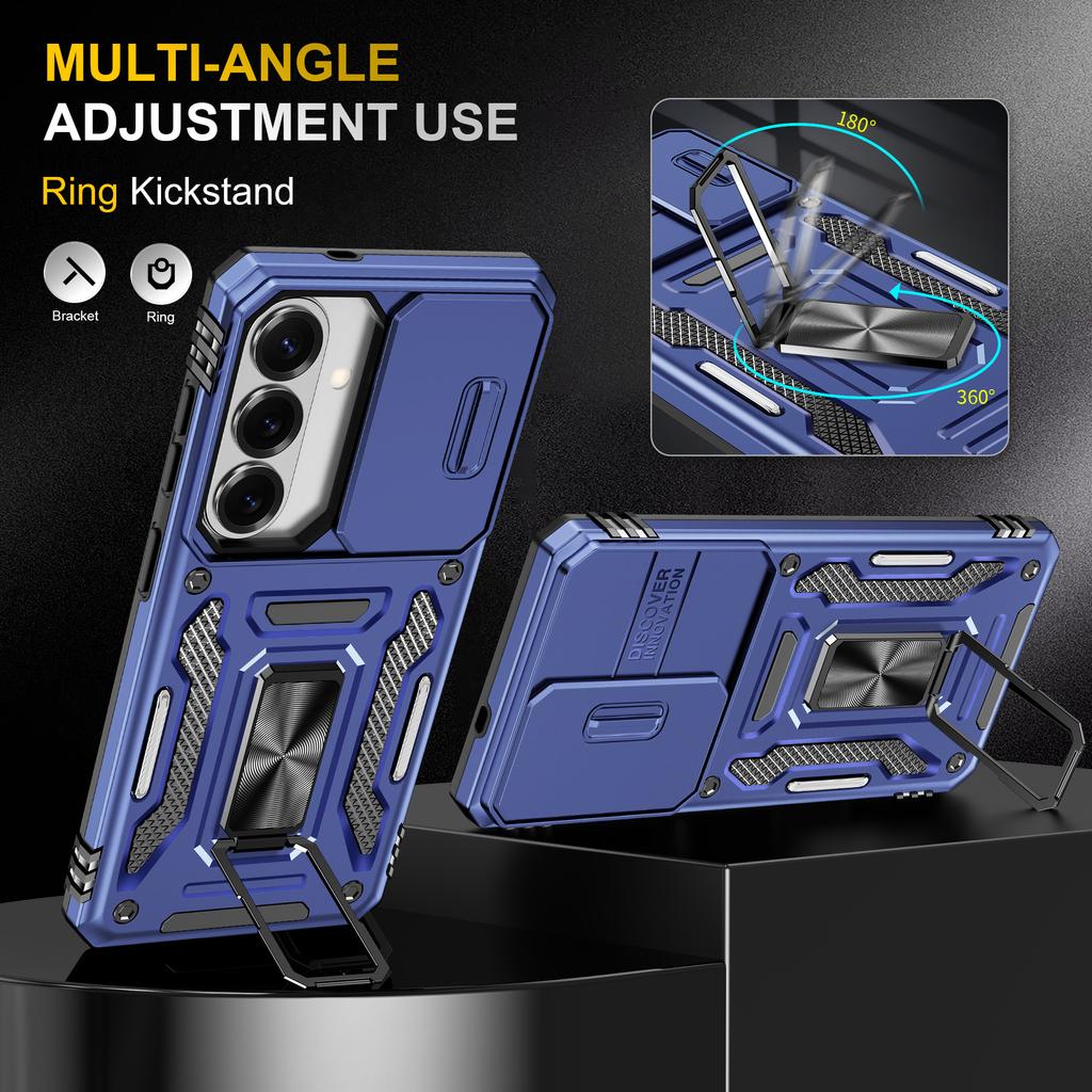 For Samsung Galaxy S26 Case Kickstand Slide Lens Lid PC + TPU Drop-Proof Phone Cover