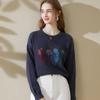 TUHUANG Women's Pure Wool Embroidered Round Neck Sweater