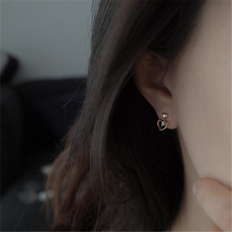 S925 Sterling Silver 14K Gold Plated Mini Heart Ear Studs Micro-Paved Zircon Stones Trendy Versatile Fresh Style Earrings