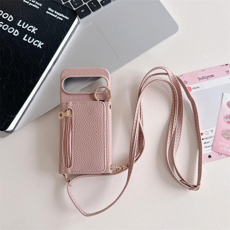 Applicable To Google 9PoXL Lychee Pattern Zipper Bag pixel10Pro Messenger Card Wallet 9A Mobile Phone Protective Case