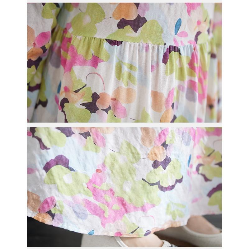 DIMANAF 2025 Women New Plus Size Spring Long Dress Vintage Basic Long Sleeve Loose Casual Maxi O-Neck Printing