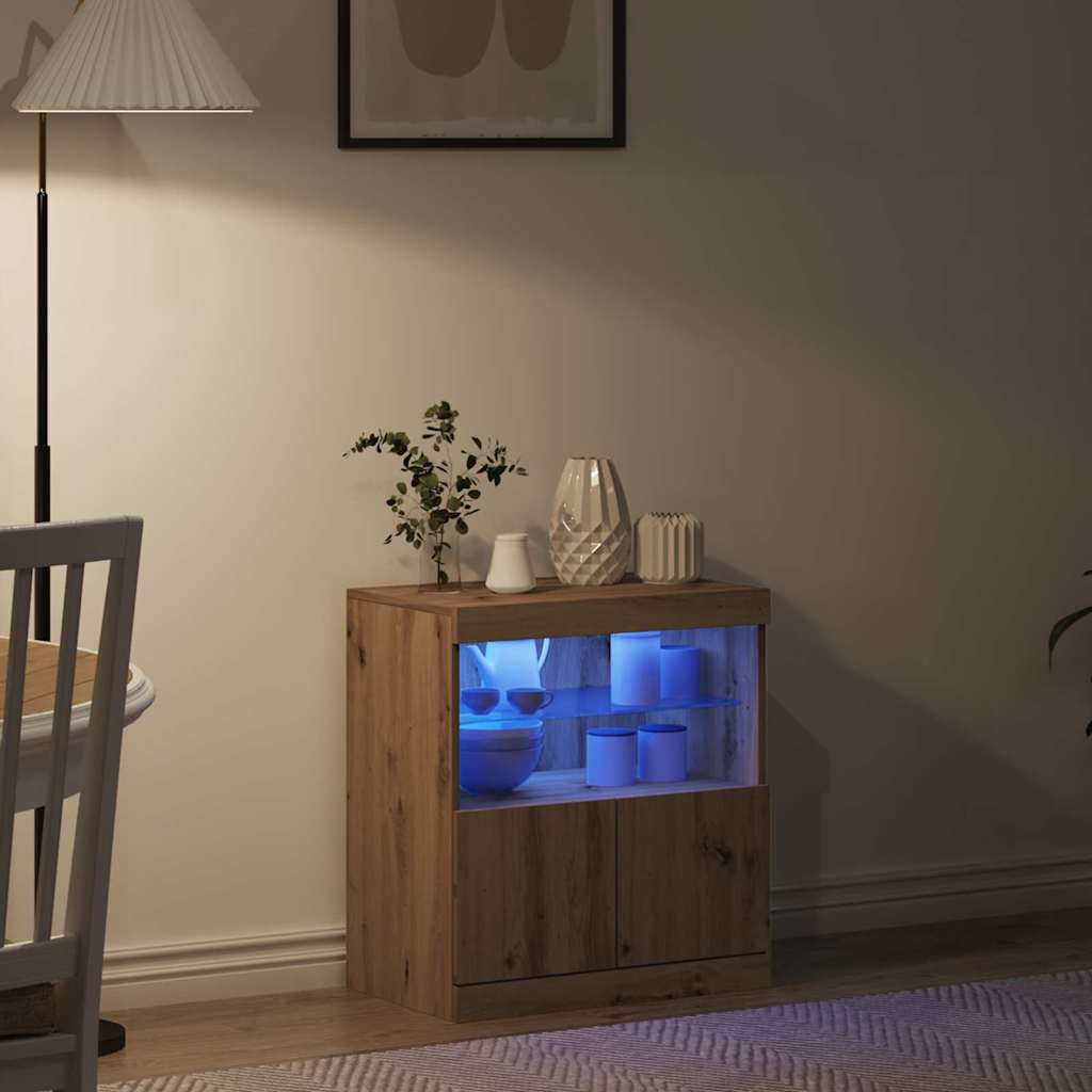 Seitenkonsole mit LED-Licht aus Kunst-Eiche, Vintage-Wohnzimmer-Sideboard 60x37x67 cm