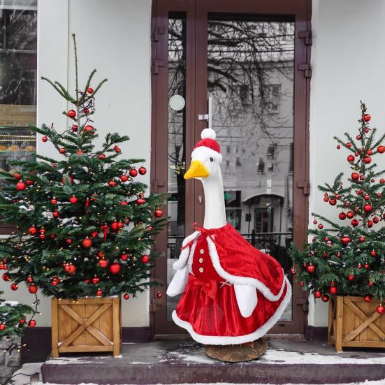 Christmas Mrs. Claus Goose Outfit for 23" High Cement/Plastic Goose Statue Red Velvet Dress Clothes with Cloak for Outdoor Garden Yard Lawn