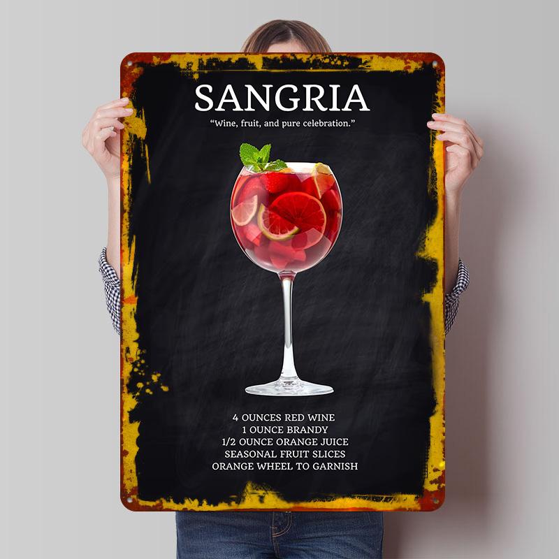 

Sangria Recipe Poster Customized Wall Art Vintage Metal Signs Retro Tin Plaque for Man Cave Living Room Decorations Wand Deko 20x30cm（7.8x11.8inch）