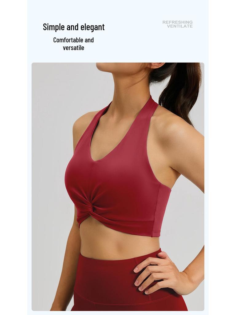 Pleated Yoga Halter: Detachable Chest Pad, Backless, Shockproof, High-Elastic Nylon Sports Tank Top