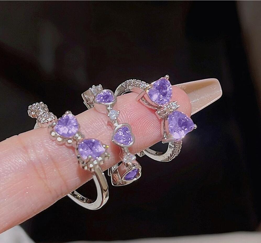 New Crystal Rings Heart Adjustable Ring Irregular Geometry Punk Vintage Rings Set for Women Girls Fashion Jewelry