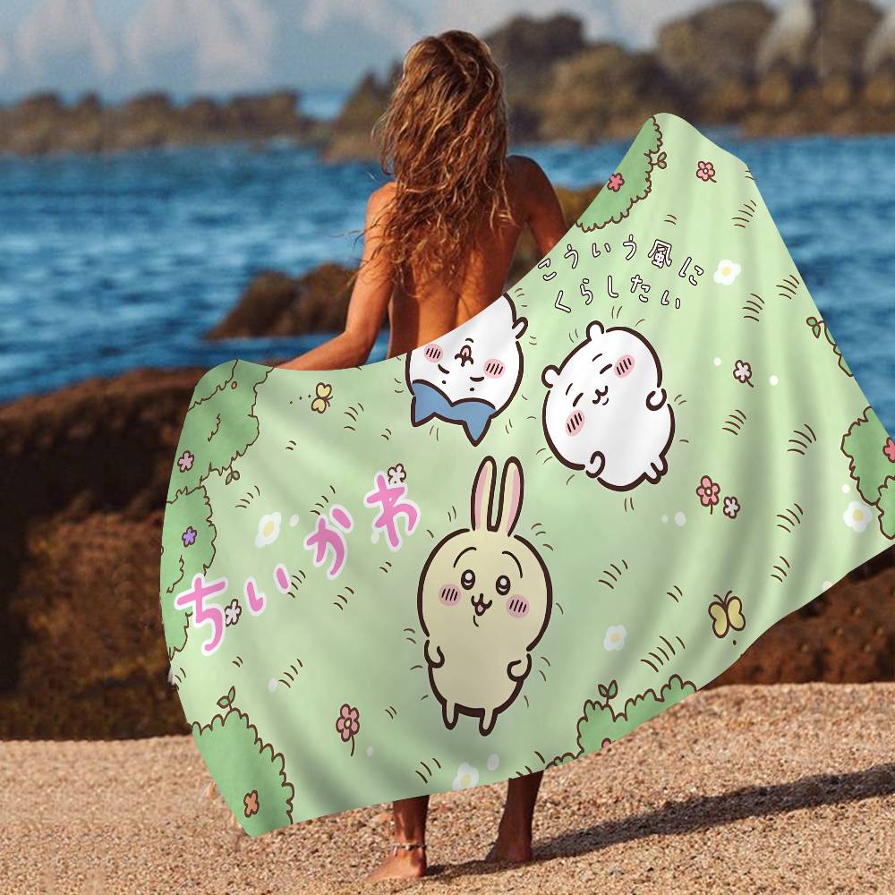 Cartoon C-Chiikawas Beach Towel Colorful Bath Towels for Girl Microfiber Quick Dry Custom Sand Free Beach Yoga Spa Gym Pool