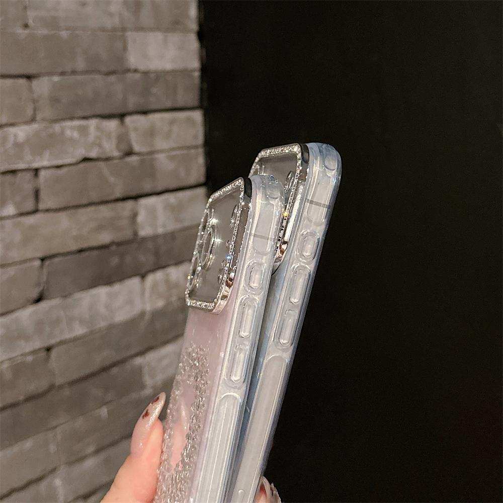 Diamond Lens Frame Shell Pattern Phone Case for iPhone 17 16 Pro Max 15 14 13 Rhinestone Love Heart Laser Shockproof Back Cover