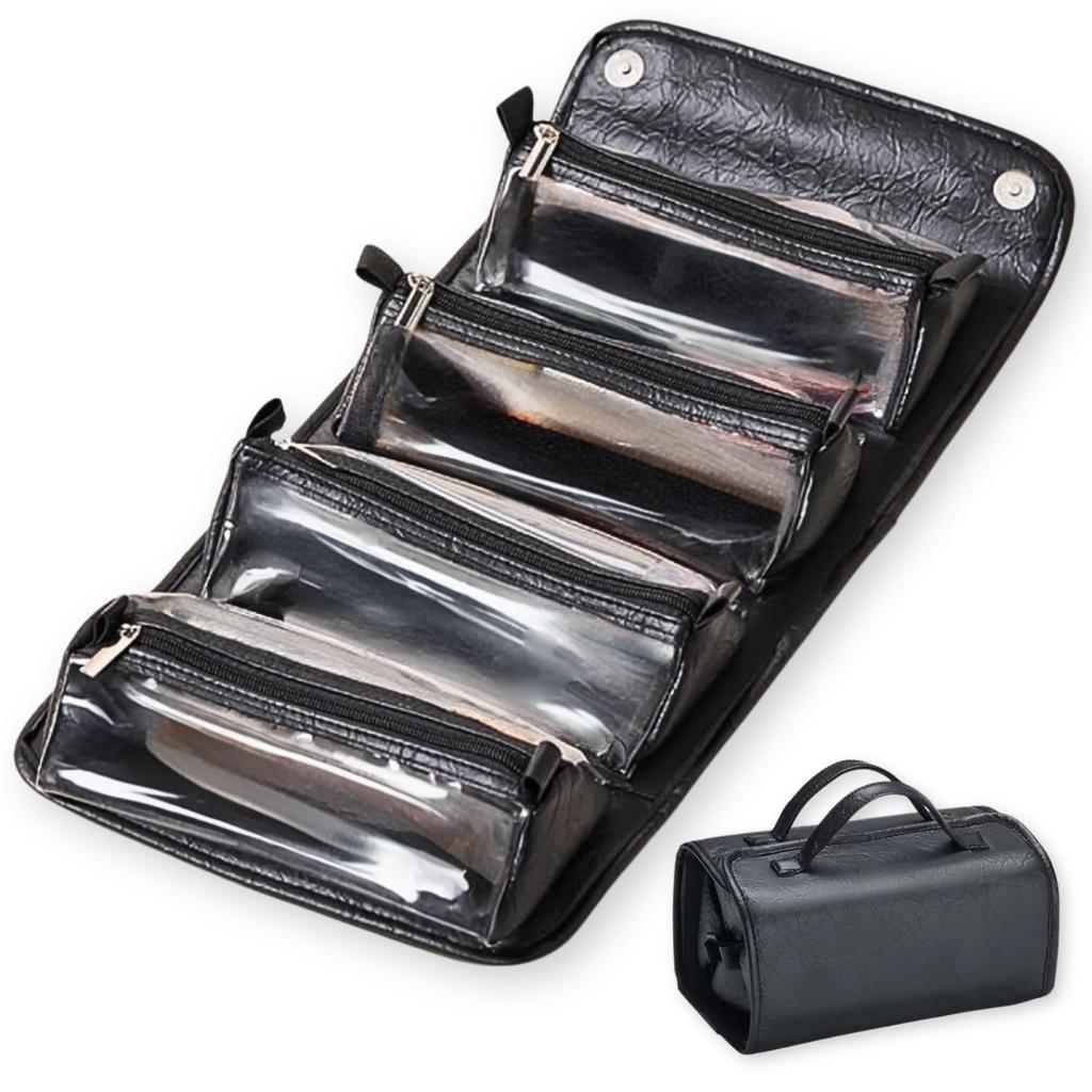 COMFYIZM Cosmetic Pouch with Detachable Mini Large for Makeup and Small Black 4-in-1 Pouch, Capacity, Items, Women's,