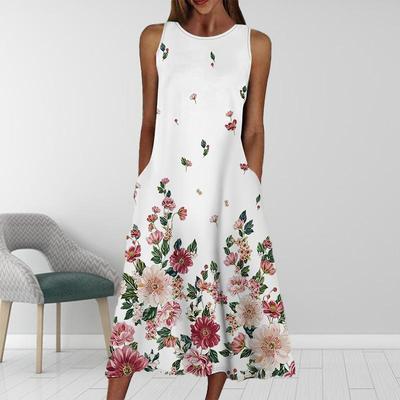 Summer Fashion Sexy Sleeveless Dress Soft Casual 3D Colorful Falling Flowers Print Dress Sleeveless Sling Dress