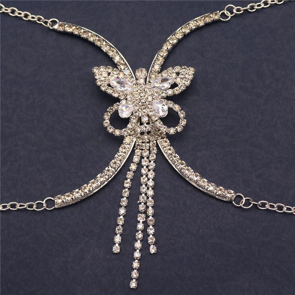 European And American Sexy Hot Body Chain Accessories, Rhinestone Butterfly Chest Rest, Women'S Fashion Rhinestone Fringed Sling Chest Chain