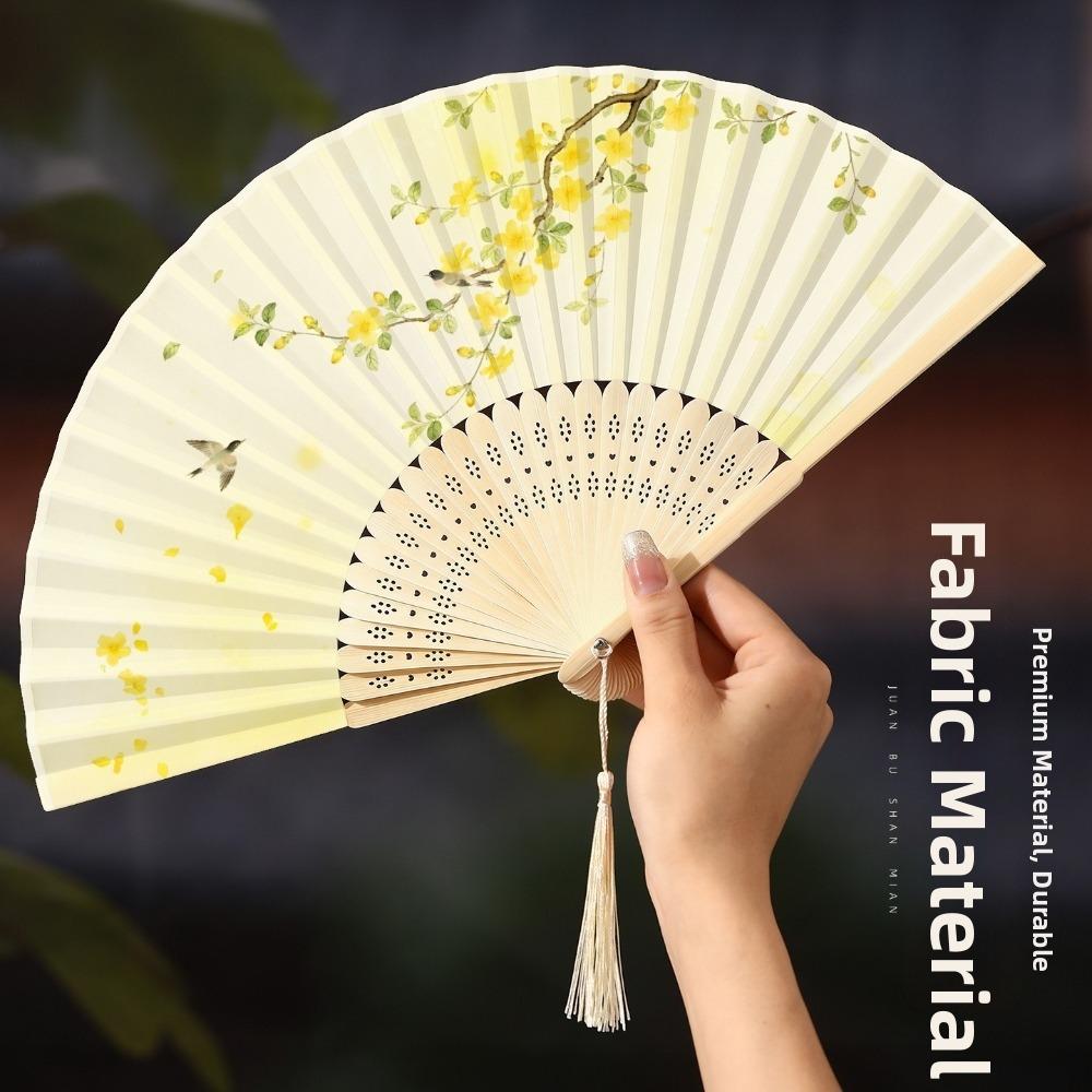 Vintage Style Folding Fan Tassel Elegent Female Fan Classical Dance Fan Home Decoration