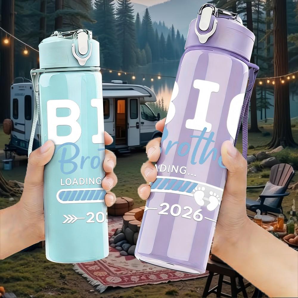 1PC Big Brother Minimal Text Print 750ml Color Plastic Sports Water Bottle Leakproof Flip Straw Lid Suitable for Sports Office Home Use