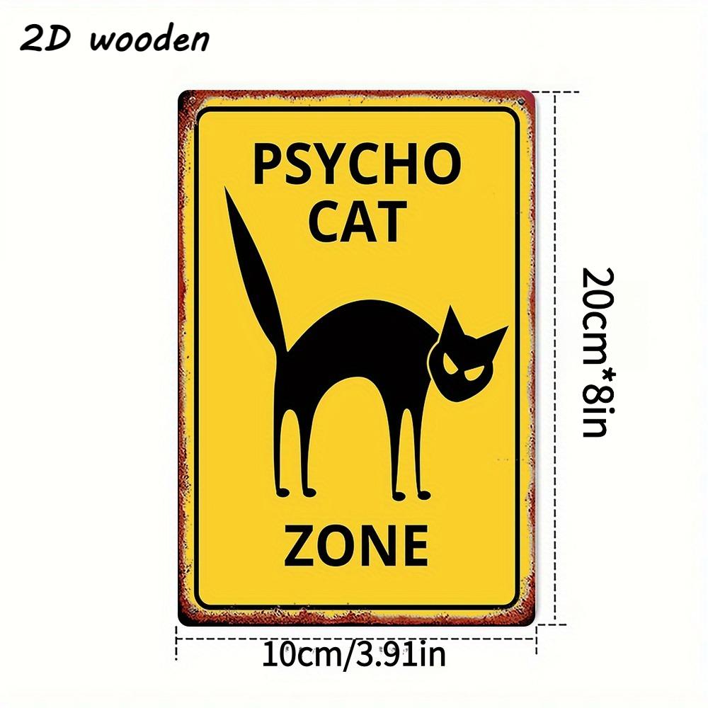 

2D Flat, 1pc Psycho Cat Zone Wooden Sign - Vintage Horror Decor with Psycho Cat Silhouette - Yellow & Black Danger Design