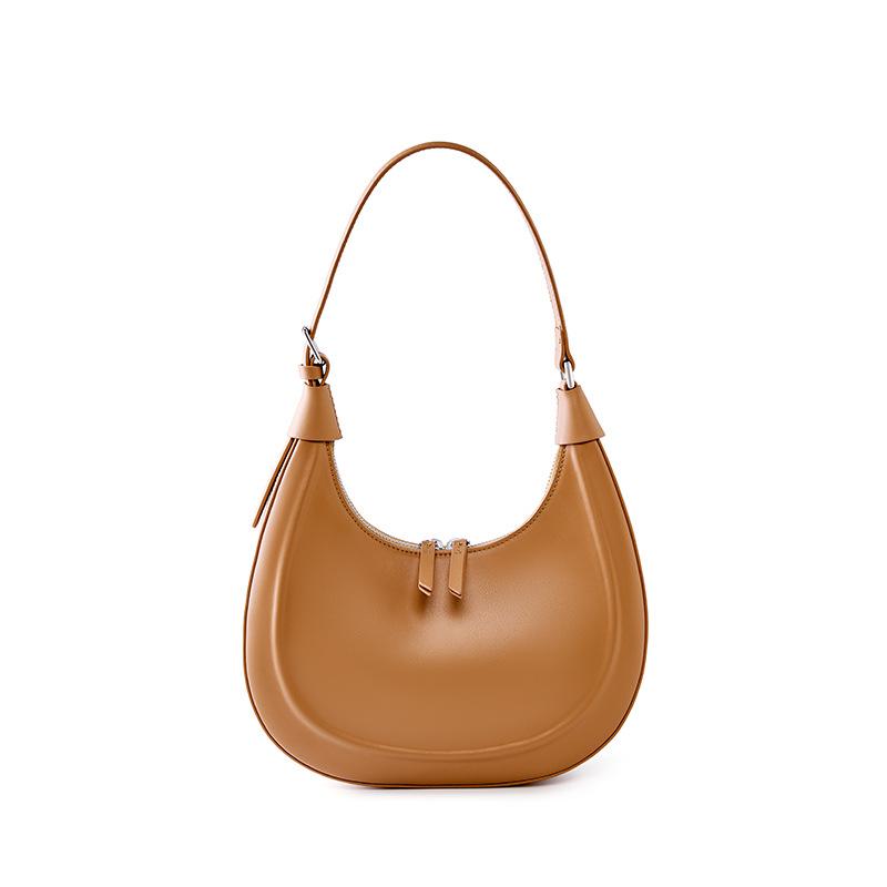 "Sac à bandoulière en cuir véritable en forme de demi-lune 2024 - Sac messager tendance sous les bras"