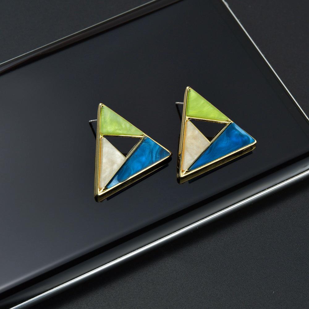 Trendy 925 Silver Triangle Colorblock Geometric Stud Earrings for Women