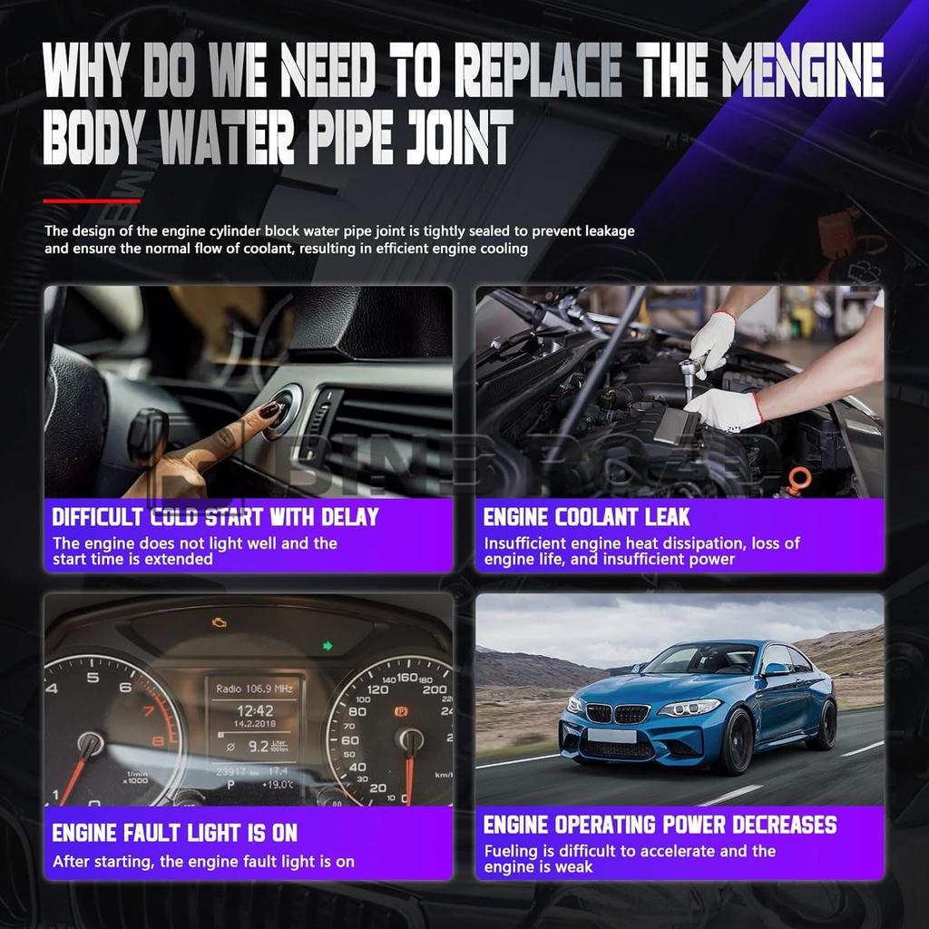 11118511205 Aluminium Motorblok Waterpijp Connector Compatibel met BMW 1 2 3 4 5 6 7 X1 X2 X3 X4 X5 | Compatibel met MINI F55 F56 2013-2019