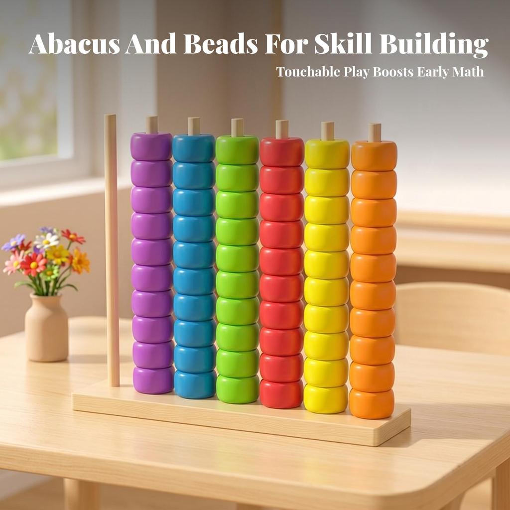 Children's Bead Counting Toy Wood Finish Wooden Abacus Brightly Colored for