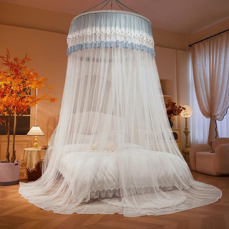 Round Canopy Mosquito Net Bed No-Drill Ceiling Hanging Floor-Standing Heavy-Duty Mesh Single Door Modern Minimalist Design