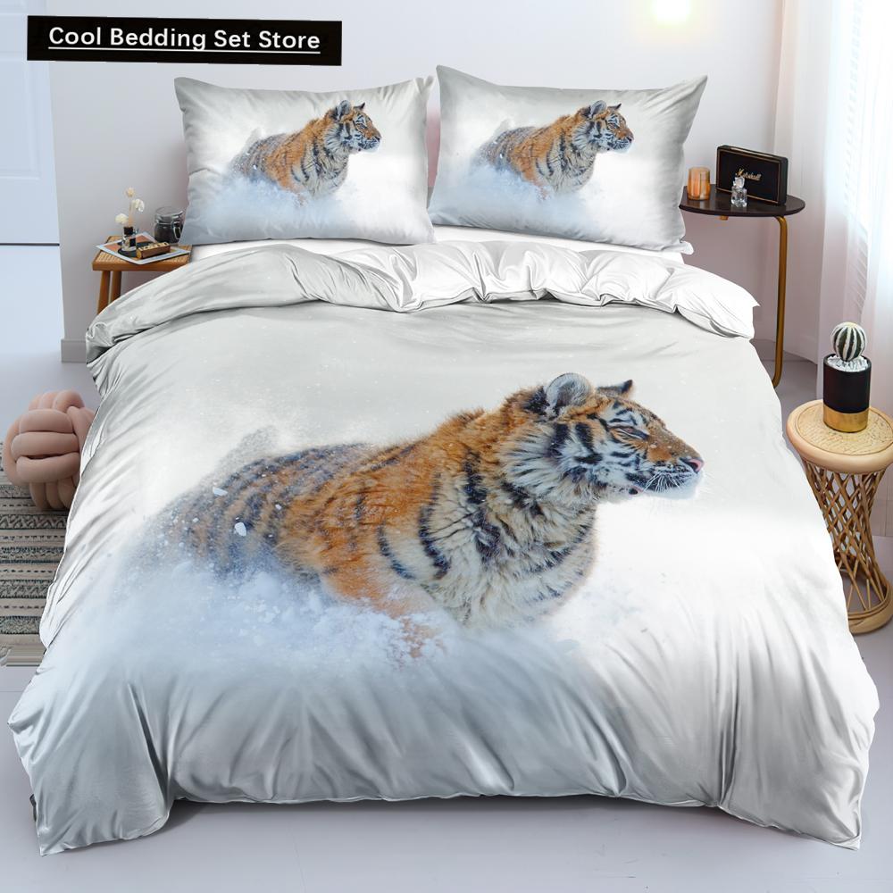 Comforter 3D Tiger Bedding Set King Queen Full Twin Size Brown Animal Jungle Wildlife Comforter Polyester