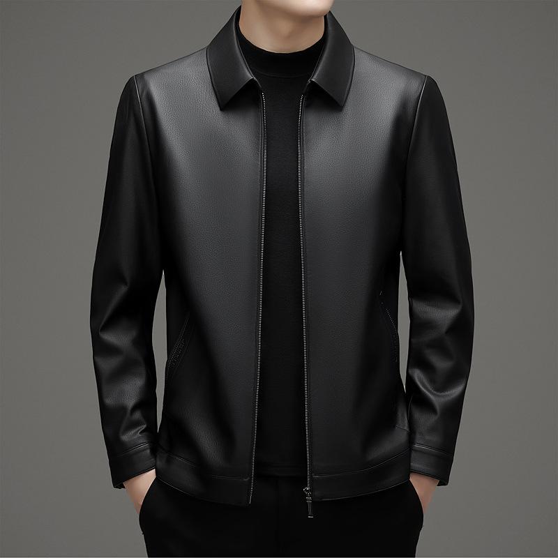 Весенне-осенняя куртка из овчины мужская для среднего возраста с лацканами — фото 3