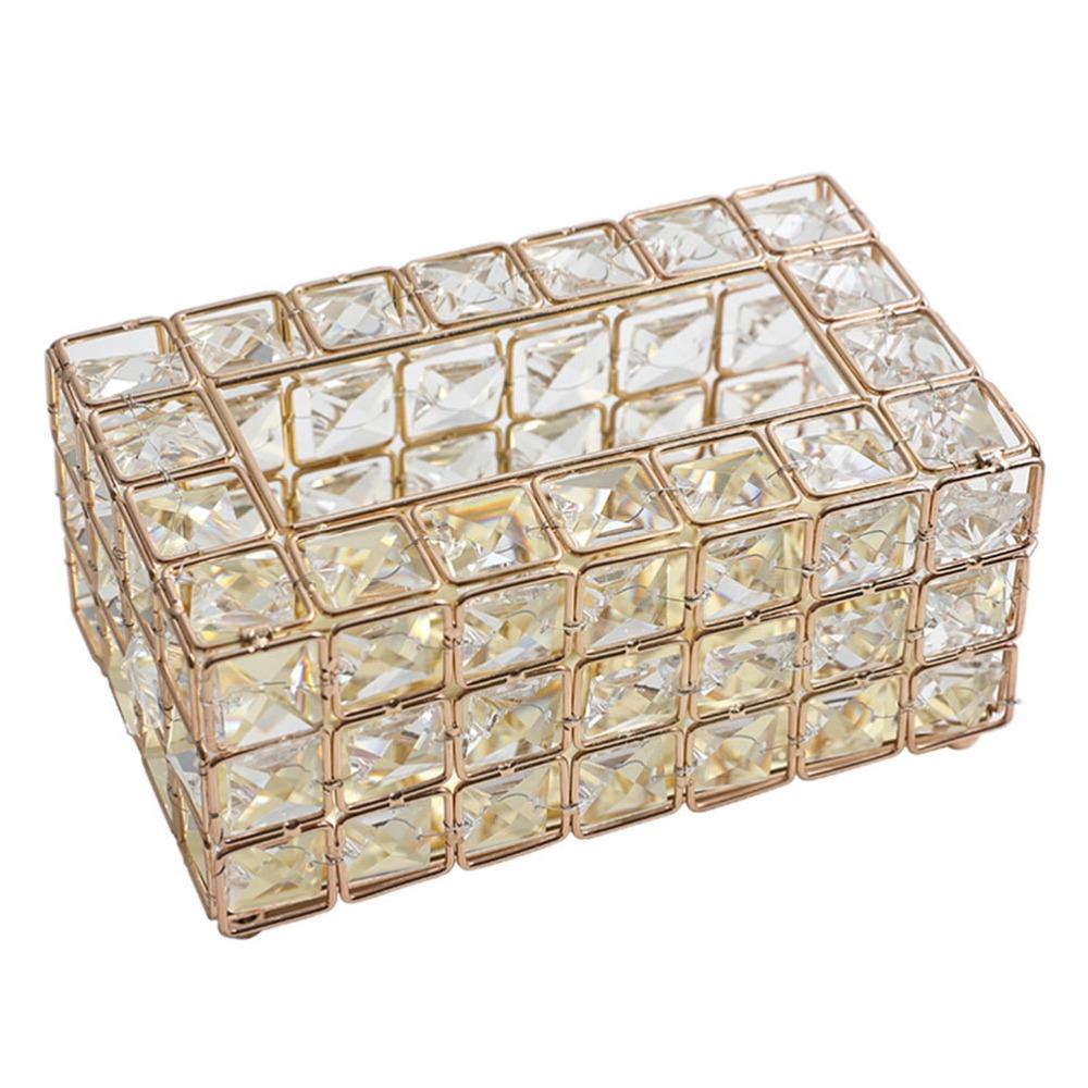 20cm*12cm*10cm Crystal Tissue Box Gold Keepsake Box Stylish Ring Holder Box  Desktop Use